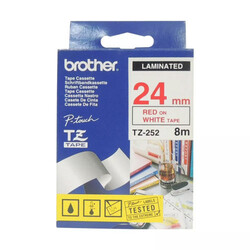 Brother TZ-252 Kırmızı-Beyaz Orjinal Lamine Etiket 24mm - Brother
