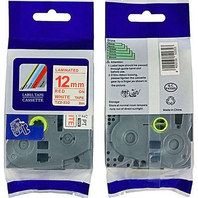 Brother TZe-232 Beyaz Üzerine Kırmızı Muadil Etiket Şeridi 12mm - 1